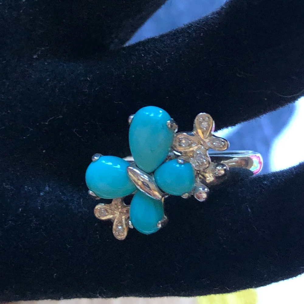Turquoise Floral Cluster Ring - Women Jewelry - Picture 10 of 12